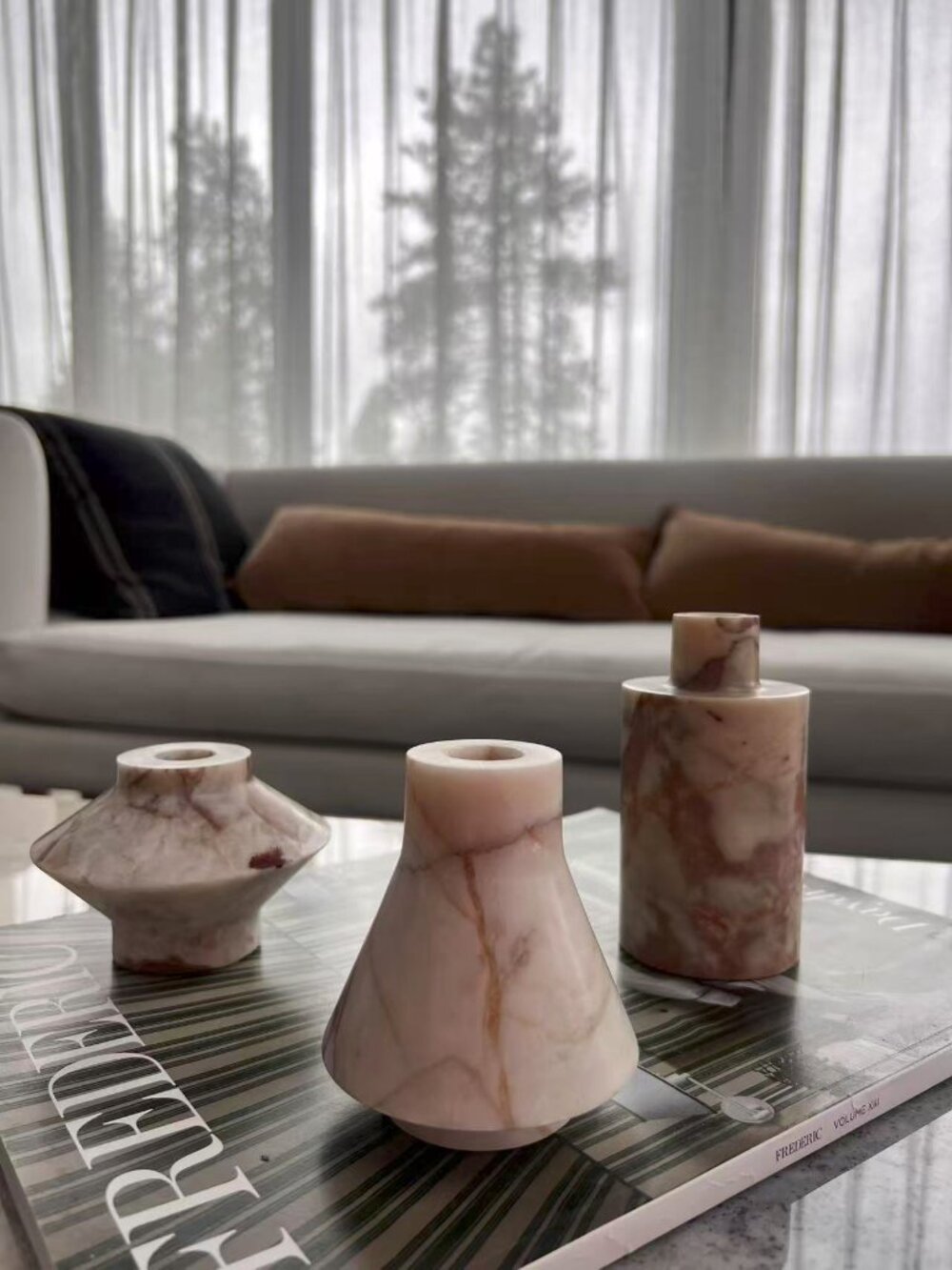 Brands New Discontinued Crate&Barrel Isola Red Marble Candle Holder Set Of 3 B